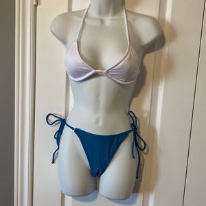 VENUS White Triangle String Bikini Top & Dusty blue bottom